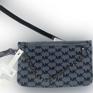 XL MICHAEL Michael Kors Signature Chain Belt Bag Blue & Navy MK logo